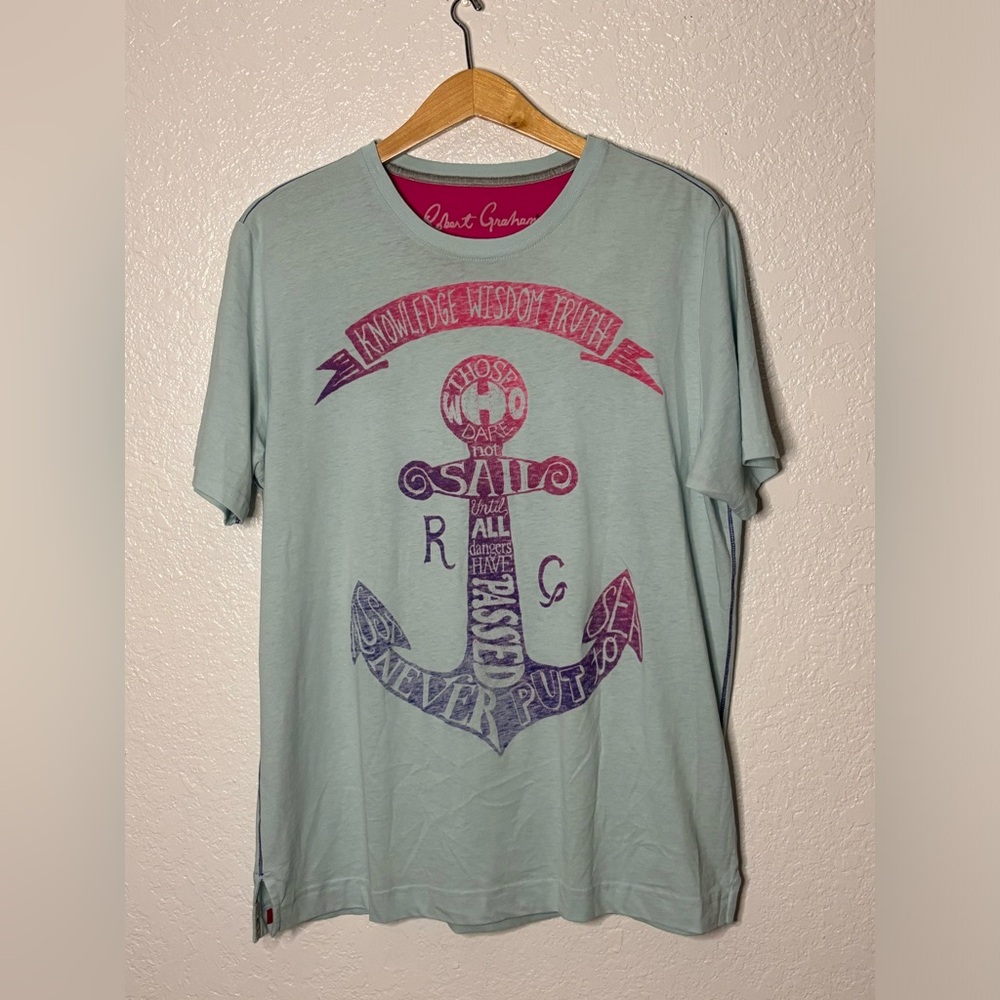 ROBERT GRAHAM Women’s Blue Anchor Short Sleeve TShirt Size L Made in Peru